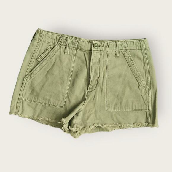 American Eagle Shorts Women's Sz 10 Olive Green Frayed hem Button Fly Hi-Rise - Picture 1 of 4